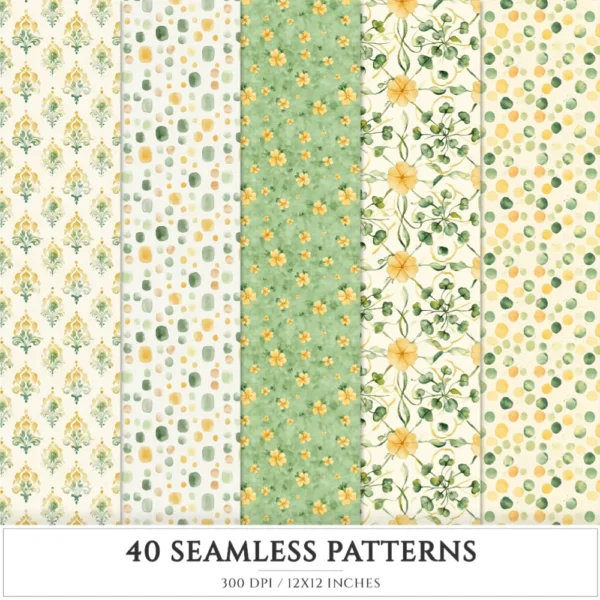 Shamrock Story Seamless Patterns, St Patricks Day JPEG, Clover infinite pattern, Polka, Shamrock repeating pattern, Digital scrapbook paper