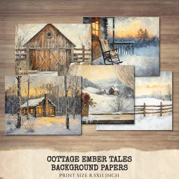 Cottage Ember Tales Junk Journal Pages & Papers – Cozy Winter Printable, Book Lover Scrapbook, Vintage, Florals,Cottagecore,Digital Download
