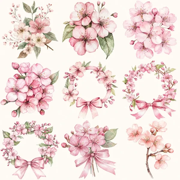 Cherry Blossom Whispers Floral Arrangements, Sakura Floral PNG, Pink Floral Bouquet, Flower Art, Spring Decor, Ornaments, Digital download