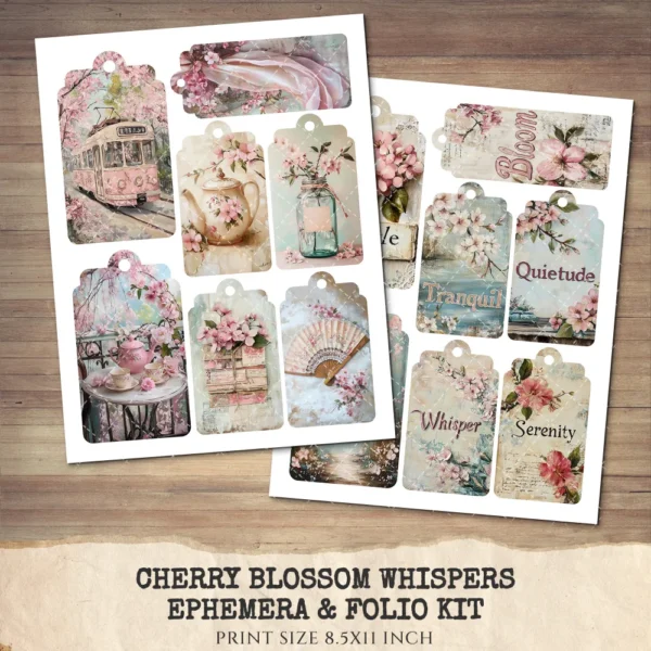 Cherry Blossom Whispers Ephemera & Folio Kit – Sakura, Soft Spring Floral Printables, Romantic Botanical, Pink Floral, Kit, Digital Download