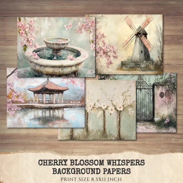 Cherry Blossom Whispers Junk Journal Pages & Papers – Sakura, Soft Spring Floral Printable, Romantic Botanical Scrapbook, Digital Download