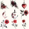 Vampire Valentine Bite Floral Arrangements, Rose Floral PNG, Rose Bouquet, Gothic Flower Art, Valentine Decor, Ornaments, Digital download