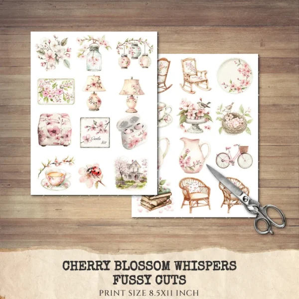 Cherry Blossom Whispers Clipart Set – Japanese Sakura Illustrations, Springtime Graphics, Pink Floral, Floral Women, Digital download