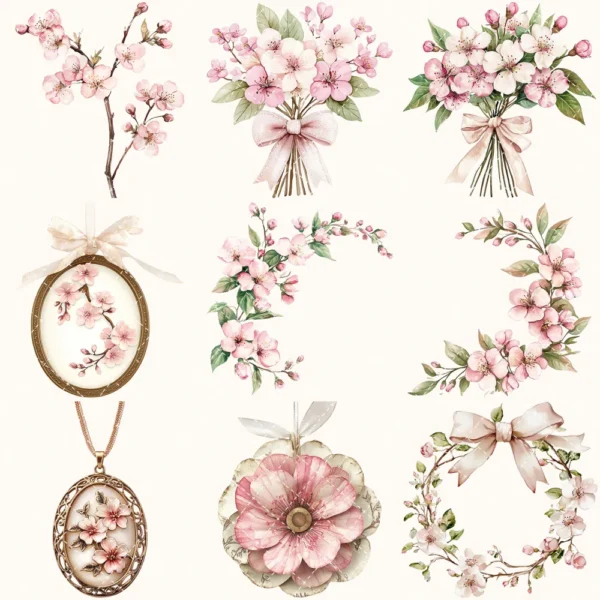 Cherry Blossom Whispers Floral Arrangements, Sakura Floral PNG, Pink Floral Bouquet, Flower Art, Spring Decor, Ornaments, Digital download