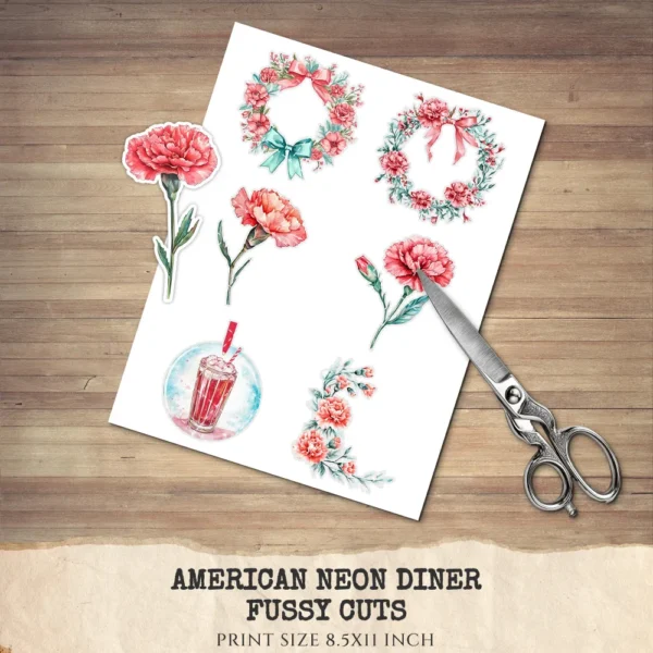American Neon Diner Floral Arrangements, Carnation Floral PNG, Carnation Bouquet, Flowers, Decor, Ornaments, Flower Art, Digital download