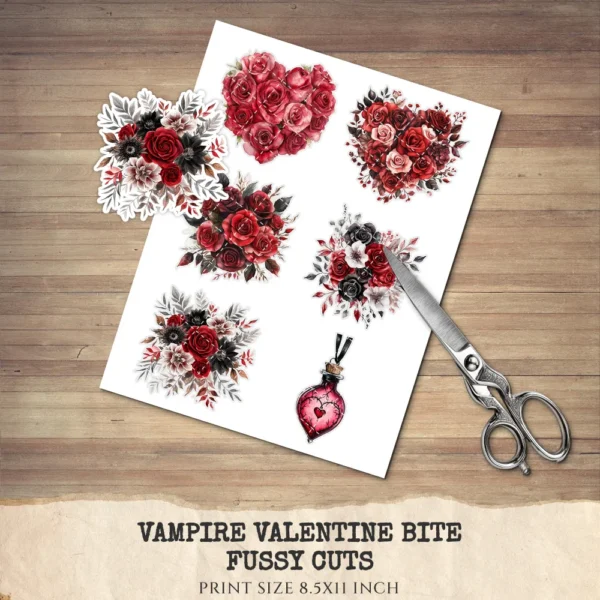 Vampire Valentine Bite Floral Arrangements, Rose Floral PNG, Rose Bouquet, Gothic Flower Art, Valentine Decor, Ornaments, Digital download