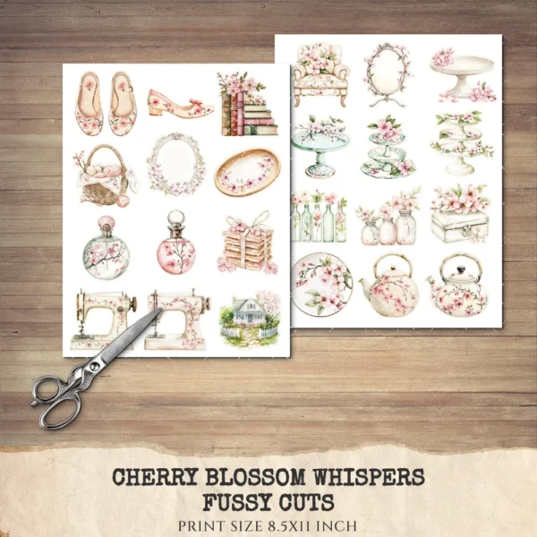 Cherry Blossom Whispers Clipart Set – Japanese Sakura Illustrations, Springtime Graphics, Pink Floral, Floral Women, Digital download