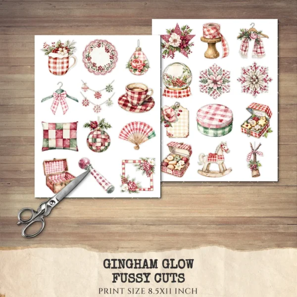 Gingham Glow Clipart Set – Plaid Holiday Illustrations, Festive Floral Graphics, Cozy Winter Christmas, Santa PNG, Digital download