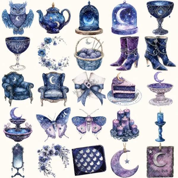 Velvet Moon Letters Clipart Set – Celestial Mystical Illustrations, Floral Moon Graphics, Ethereal Women, Moonlight PNG, Digital download