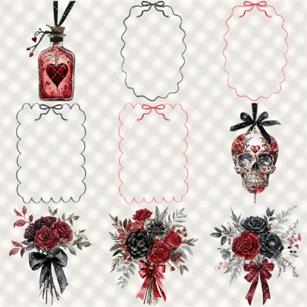 Vampire Valentine Bite Floral Arrangements, Rose Floral PNG, Rose Bouquet, Gothic Flower Art, Valentine Decor, Ornaments, Digital download