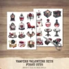 Vampire Valentine Bite Clipart Set – Dark Romance Illustrations, Gothic Haunted Graphics, Victorian, Florals, Academia PNG, Digital download