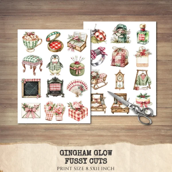 Gingham Glow Clipart Set – Plaid Holiday Illustrations, Festive Floral Graphics, Cozy Winter Christmas, Santa PNG, Digital download
