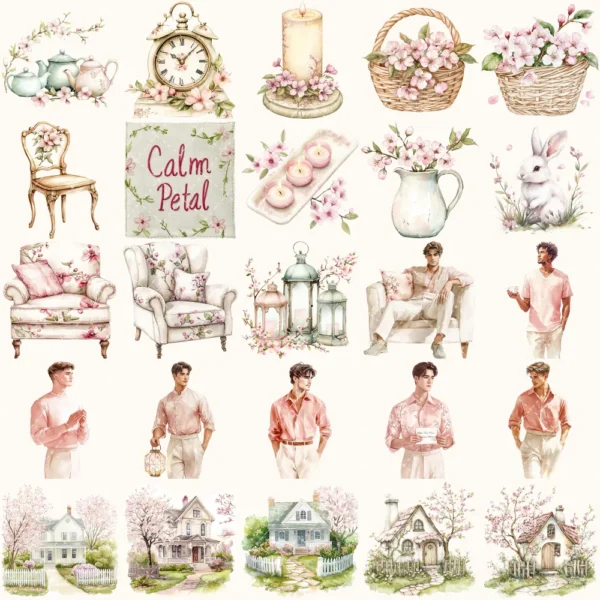 Cherry Blossom Whispers Clipart Set – Japanese Sakura Illustrations, Springtime Graphics, Pink Floral, Floral Women, Digital download