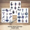 Velvet Moon Letters Clipart Set – Celestial Mystical Illustrations, Floral Moon Graphics, Ethereal Women, Moonlight PNG, Digital download