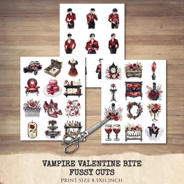 Vampire Valentine Bite Clipart Set – Dark Romance Illustrations, Gothic Haunted Graphics, Victorian, Florals, Academia PNG, Digital download