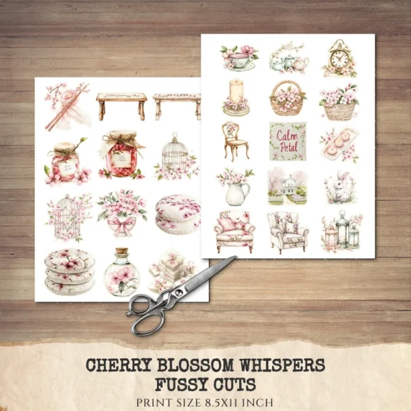 Cherry Blossom Whispers Clipart Set – Japanese Sakura Illustrations, Springtime Graphics, Pink Floral, Floral Women, Digital download