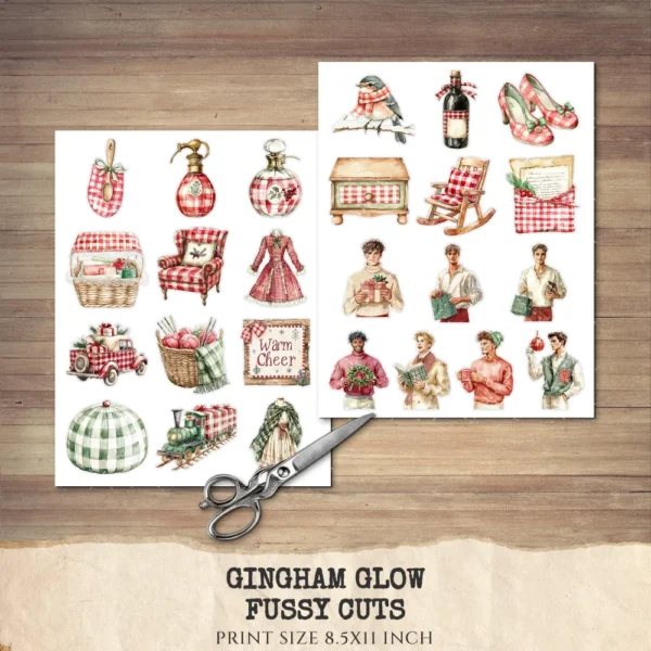 Gingham Glow Clipart Set – Plaid Holiday Illustrations, Festive Floral Graphics, Cozy Winter Christmas, Santa PNG, Digital download
