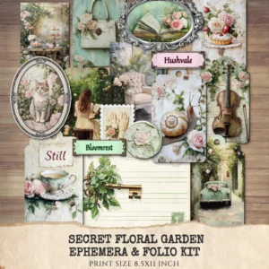 Secret Floral Garden Ephemera & Folio Kit – Vintage Botanical Floral, Cottagecore Garden Printables, Springtime, Kit, Digital Download