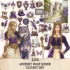 Ancient Wolf Queen Clipart Set – Regal woman Illustrations, lost kingdom Graphics, Royal Purple, Throne, Crown, Dynasties, Digital download