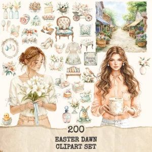 Easter Dawn Clipart Set – Soft Sunrise Illustrations, Faith Based Spring PNG Graphics, Springtime Floral, Soft Peach, Digital download