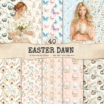 Easter Dawn Seamless Patterns, Peach Floral JPEG, Pastel Easter, Springtime Pattern, White Lily Repeating Pattern, Digital Scrapbook Paper