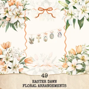 Easter Dawn Floral Arrangements, Peach Floral PNG, White Lily Bouquet, Peach Tulip Flower Art, Floral Decor, Ornaments, Digital download