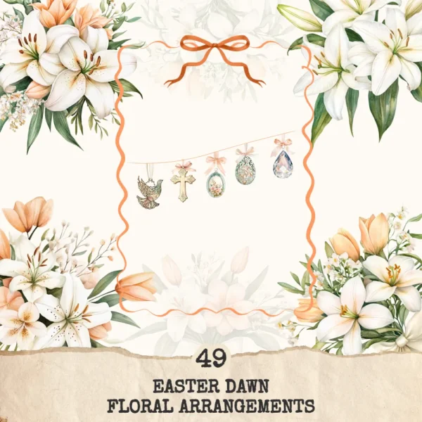 Easter Dawn Floral Arrangements, Peach Floral PNG, White Lily Bouquet, Peach Tulip Flower Art, Floral Decor, Ornaments, Digital download