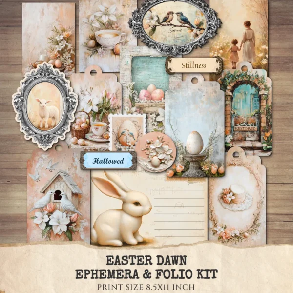 Easter Dawn Ephemera & Folio Kit – Soft Pastel Easter, Faith Based Easter Printables, Spring, Vintage Christian Spring, Kit,Digital Download