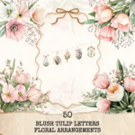 Blush Tulip Letters Floral Arrangements, Tulip Floral PNG, Pink Tulip Bouquet, Spring Flower Art, Floral Decor, Ornaments, Digital download