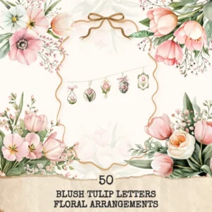 Blush Tulip Letters Floral Arrangements, Tulip Floral PNG, Pink Tulip Bouquet, Spring Flower Art, Floral Decor, Ornaments, Digital download