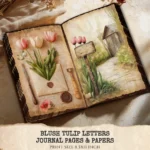 Blush Tulip Letters Junk Journal Pages & Papers – Vintage Tulip, Soft Pink Printable, Springtime Scrapbook, Romantic Floral,Digital Download
