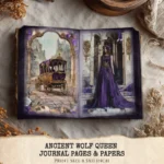 Ancient Wolf Queen Junk Journal Pages & Papers – Regal Woman, Lost Kingdom Printable, Royal Purple Scrapbook, Throne, Digital Download