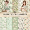 Secret Floral Garden Seamless Patterns, Pink Floral JPEG, Garden Rose, Springtime Pattern, Peony Repeating Pattern, Digital Scrapbook Paper