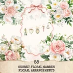 Secret Floral Garden Floral Arrangements, Garden Rose Floral PNG, White Peony Bouquet, Flower Art, Floral Decor, Ornaments, Digital download