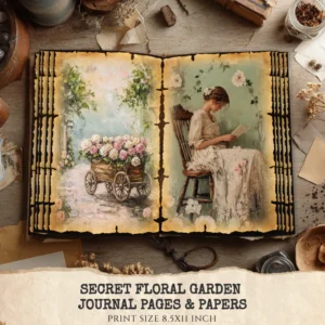 Secret Floral Garden Junk Journal Pages & Papers, Cottagecore Garden, Vintage Botanical Floral Printable, Floral Scrapbook, Digital Download
