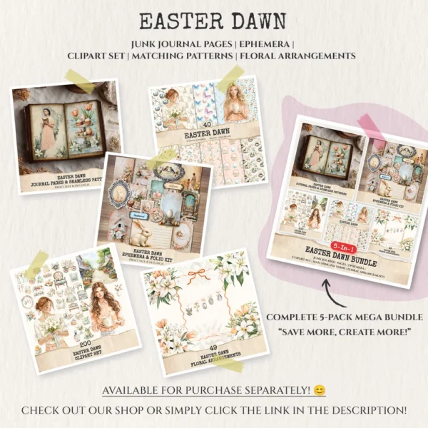 Easter Dawn Mega Bundle – Faith Based Easter Printables, Ephemera, Christian Spring, Journal, PNG Clipart, Seamless Pattern,Digital Download