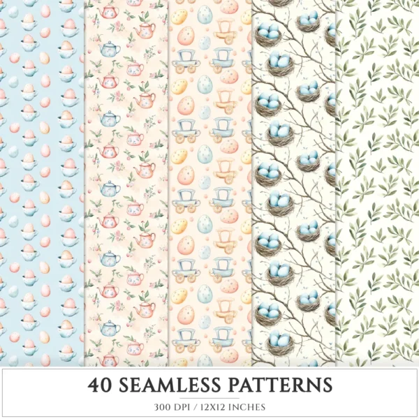 Easter Dawn Seamless Patterns, Peach Floral JPEG, Pastel Easter, Springtime Pattern, White Lily Repeating Pattern, Digital Scrapbook Paper