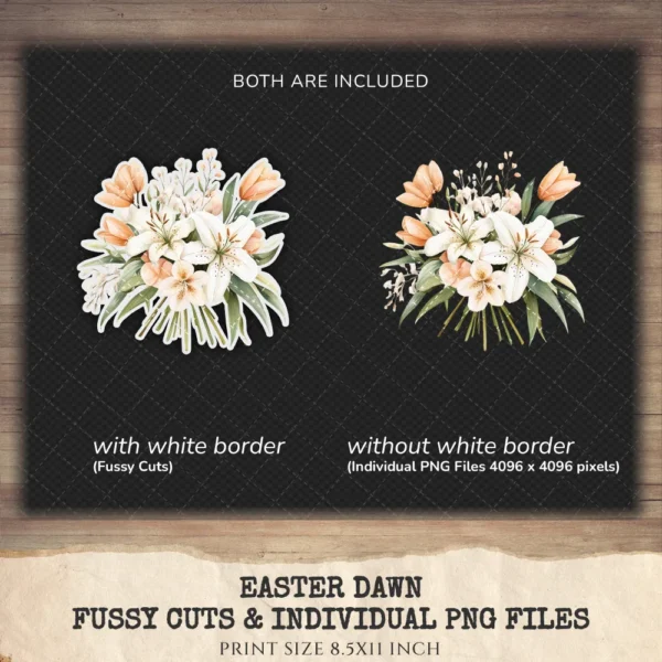 Easter Dawn Floral Arrangements, Peach Floral PNG, White Lily Bouquet, Peach Tulip Flower Art, Floral Decor, Ornaments, Digital download