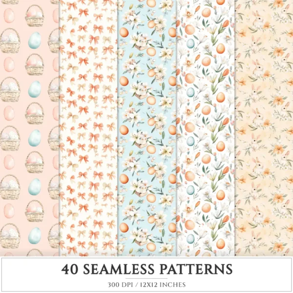 Easter Dawn Seamless Patterns, Peach Floral JPEG, Pastel Easter, Springtime Pattern, White Lily Repeating Pattern, Digital Scrapbook Paper