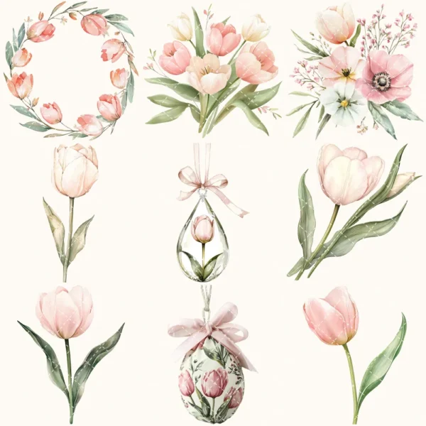 Blush Tulip Letters Floral Arrangements, Tulip Floral PNG, Pink Tulip Bouquet, Spring Flower Art, Floral Decor, Ornaments, Digital download