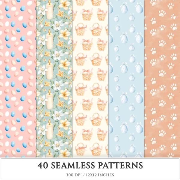 Easter Dawn Seamless Patterns, Peach Floral JPEG, Pastel Easter, Springtime Pattern, White Lily Repeating Pattern, Digital Scrapbook Paper