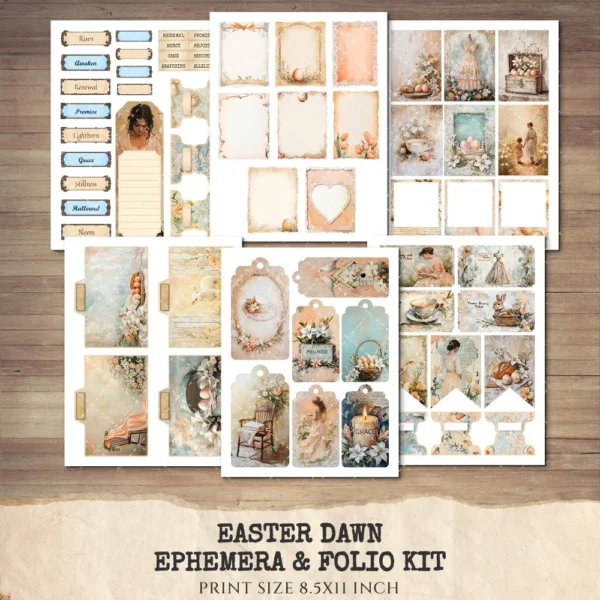 Easter Dawn Ephemera & Folio Kit – Soft Pastel Easter, Faith Based Easter Printables, Spring, Vintage Christian Spring, Kit,Digital Download