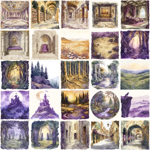 Ancient Wolf Queen Clipart Set – Regal woman Illustrations, lost kingdom Graphics, Royal Purple, Throne, Crown, Dynasties, Digital download