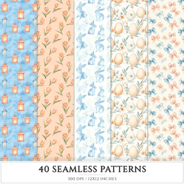 Easter Dawn Seamless Patterns, Peach Floral JPEG, Pastel Easter, Springtime Pattern, White Lily Repeating Pattern, Digital Scrapbook Paper