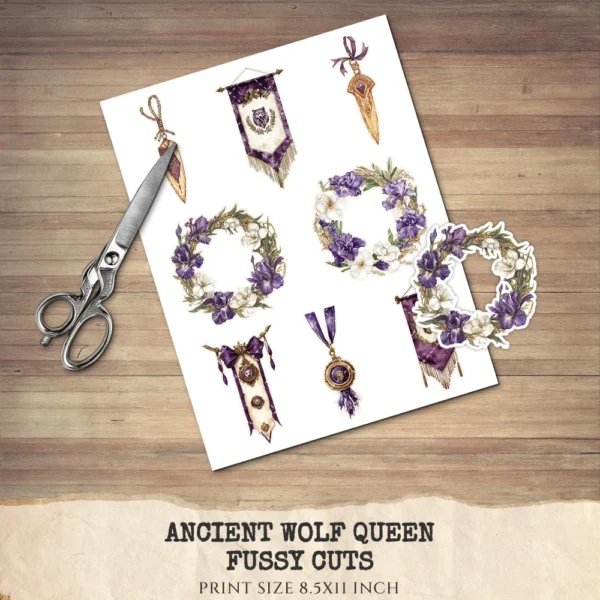 Ancient Wolf Queen Floral Arrangements, Purple Iris Floral PNG, White Rose Bouquet, Flower Art, Ancient Decor, Ornaments, Digital download