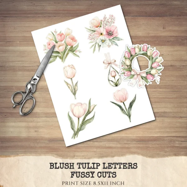 Blush Tulip Letters Floral Arrangements, Tulip Floral PNG, Pink Tulip Bouquet, Spring Flower Art, Floral Decor, Ornaments, Digital download