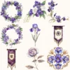 Ancient Wolf Queen Floral Arrangements, Purple Iris Floral PNG, White Rose Bouquet, Flower Art, Ancient Decor, Ornaments, Digital download
