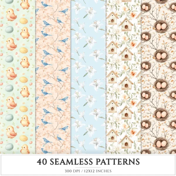 Easter Dawn Seamless Patterns, Peach Floral JPEG, Pastel Easter, Springtime Pattern, White Lily Repeating Pattern, Digital Scrapbook Paper