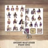 Ancient Wolf Queen Clipart Set – Regal woman Illustrations, lost kingdom Graphics, Royal Purple, Throne, Crown, Dynasties, Digital download