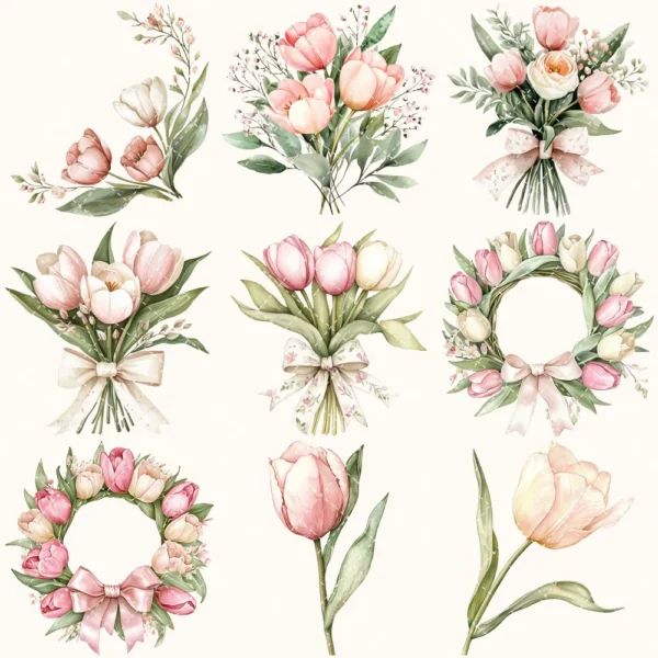 Blush Tulip Letters Floral Arrangements, Tulip Floral PNG, Pink Tulip Bouquet, Spring Flower Art, Floral Decor, Ornaments, Digital download